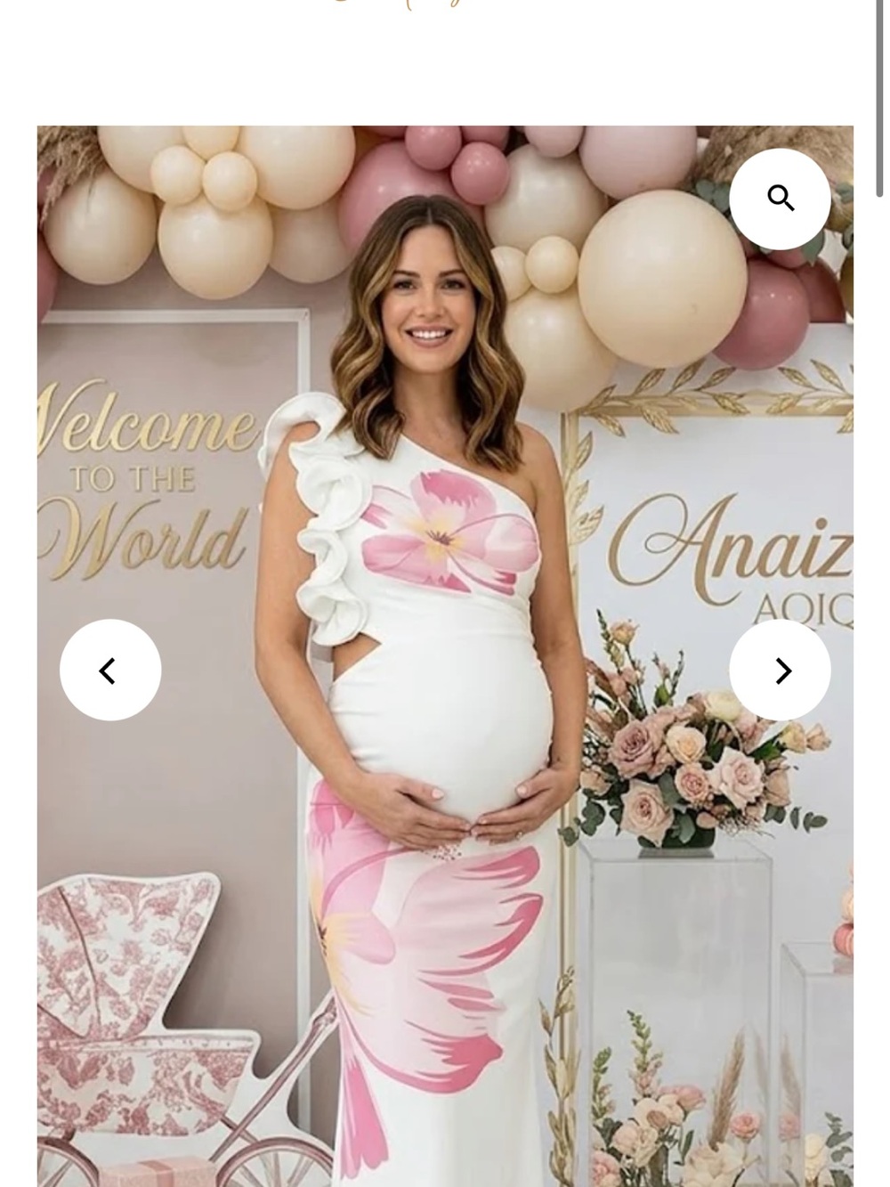 White and Pink Floral One-Shoulder Maternity Dress